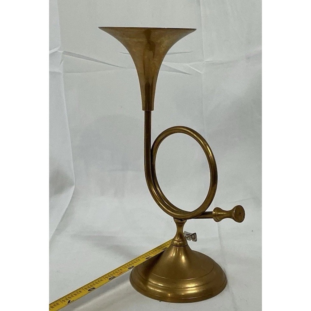 Vintage Brass Horn Candle Holder 9.5 Inches
